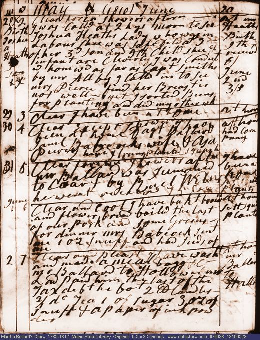 May 28-Jun. 2, 1810 diary page (image, 138K). Choose 'View Text' (at left) for faster download.