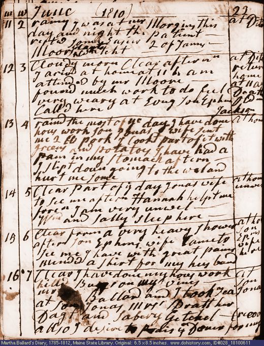 Jun. 11-16, 1810 diary page (image, 130K). Choose 'View Text' (at left) for faster download.