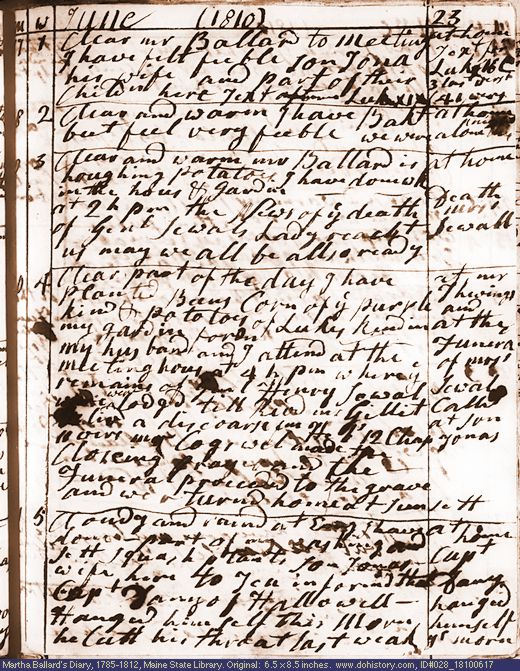 Jun. 17-21, 1810 diary page (image, 146K). Choose 'View Text' (at left) for faster download.