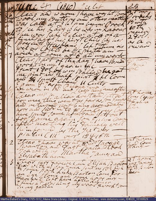 Jun. 29-Jul. 3, 1810 diary page (image, 122K). Choose 'View Text' (at left) for faster download.