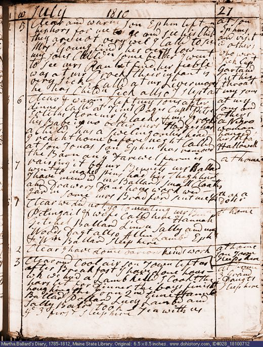 Jul. 12-17, 1810 diary page (image, 142K). Choose 'View Text' (at left) for faster download.