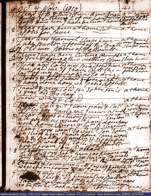 Oct. 28-Nov. 10, 1810 diary page (image, 147K). Choose 'View Text' (at left) for faster download.