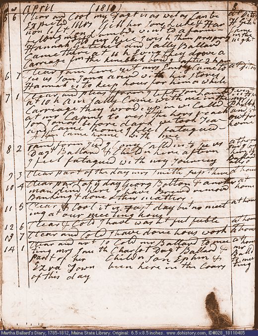 Apr. 5-May 14, 1811 diary page (image, 137K). Choose 'View Text' (at left) for faster download.