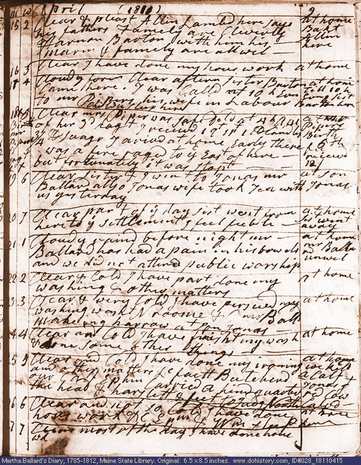 Apr. 15-27, 1811 diary page (image, 146K). Choose 'View Text' (at left) for faster download.