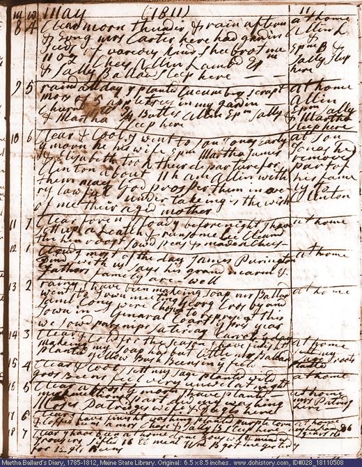 May 8-18, 1811 diary page (image, 148K). Choose 'View Text' (at left) for faster download.