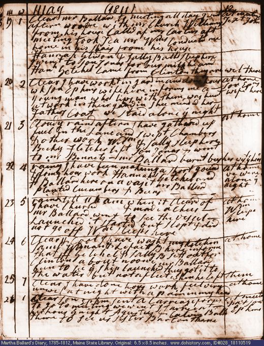 May 19-26, 1811 diary page (image, 139K). Choose 'View Text' (at left) for faster download.