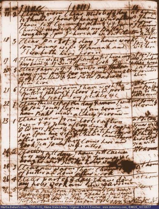 Jun. 17-27, 1811 diary page (image, 119K). Choose 'View Text' (at left) for faster download.