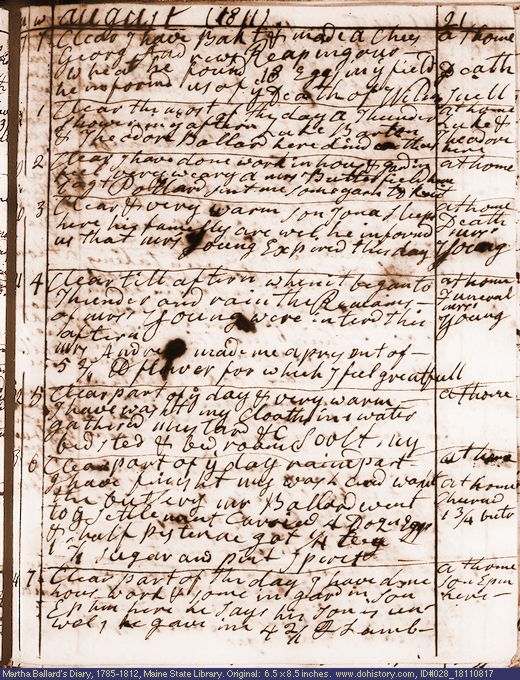 Aug. 17-24, 1811 diary page (image, 141K). Choose 'View Text' (at left) for faster download.