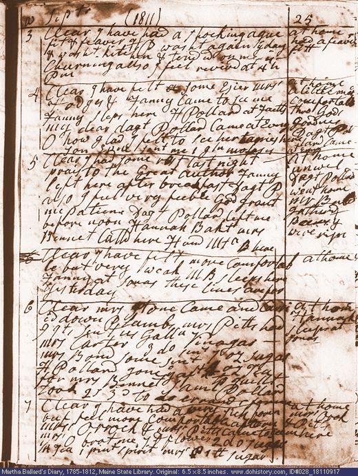 Sep. 17-22, 1811 diary page (image, 141K). Choose 'View Text' (at left) for faster download.