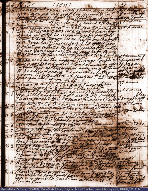 Nov. 14-27, 1811 diary page (image, 158K). Choose 'View Text' (at left) for faster download.