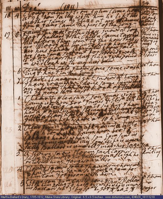 Dec. 18-26, 1811 diary page (image, 124K). Choose 'View Text' (at left) for faster download.