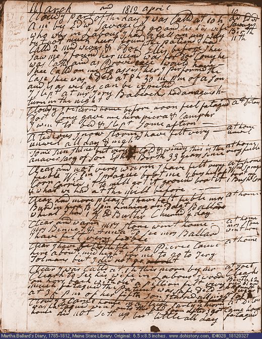 Mar. 27-Apr. 5, 1812 diary page (image, 145K). Choose 'View Text' (at left) for faster download.
